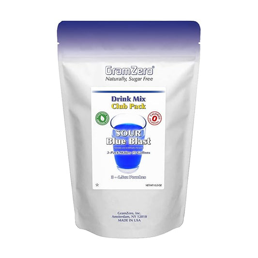 GramZero Sour Blue Blast Zero Calorie Sugar Free Drink Mix, Great For Nutrition Club Loaded Tea, Stevia Sweetened