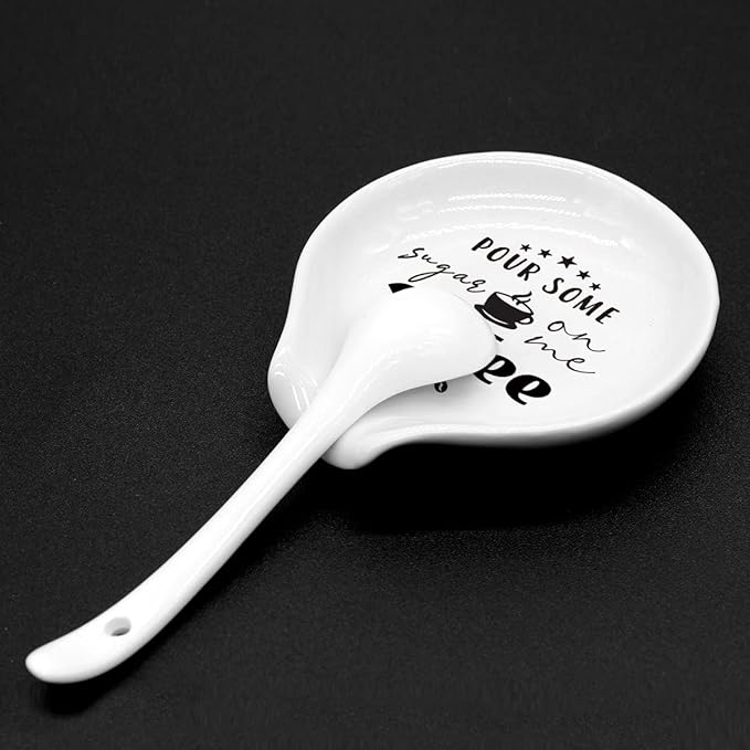Funny Coffee Quote Ceramic Coffee Spoon Holder-Coffee Spoon Rest -Coffee Station Decor Coffee Bar Accessories-Coffee Lovers Gift for Women and Men (Pour Some Sugar On Me)