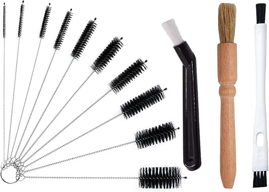 WoYous Coffee Brush Set, 13 Pieces Natural Wood & Nylon, Includes Wooden, Plastic, Straw, & Gap Brushes for Espresso Machine Cleaning