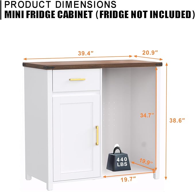GDLF Coffee Bar with Mini Fridge Space, Mini Fridge Cabinet Stand，Liquor Wine Cabinet for Dorm, Kitchen or Office, 39.4" W X 20.9" D Tabletop，White