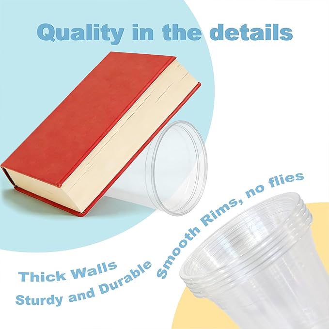 Coolcap 24 oz 100 Pack Disposable Clear Plastic Cups with Lids and Straws, Food Safe Bulk Iced Coffee Cups for Smoothies, Milkshakes and Other Cold Drinks