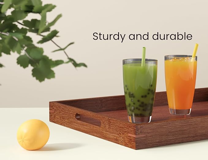 Bamboo Set of 2 Serving Tray with Handles,Decorative Trays Platter,Breakfast Tray in Bed,Food Drinks Tray for Eating,Working,Storing(Brown)