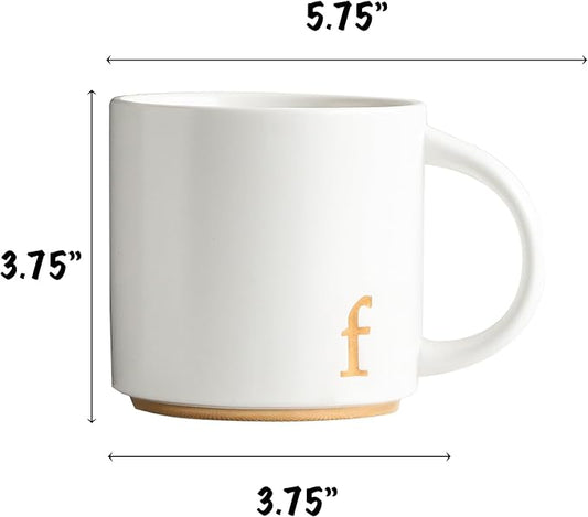 COLLECTIVE HOME - Monogram Ceramic Mugs, 15 oz Golden Initial Coffee Cups, Elegant Alphabet Tea Mugs, Elegant Personalized Mug with Gift Box, Luxurious Cups for Office and Home (f)