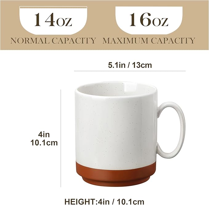 MALACASA 16oz Ceramic Coffee Mugs Set of 4, Stackable Coffee Cups with Straight-Sided Design, Mugs for Coffee, Latte, Tea, Hot Chocolate, Cappuccino and Cocoa, Microwave & Dishwasher Safe, Khaki White