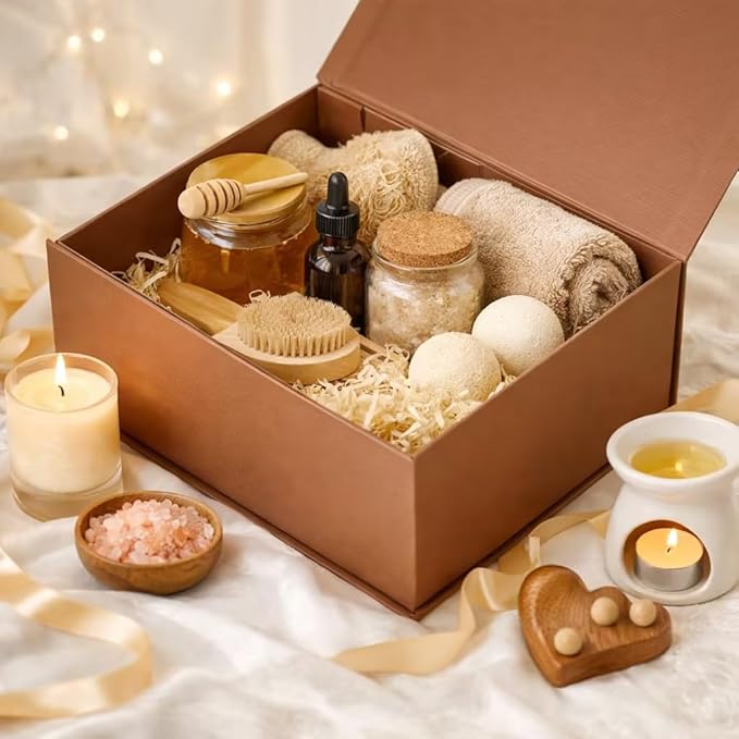 MOYEUPAC Gift Box,9" X 7" X 4" with Lids for Presents Magnetic Closure Gift Packaging Magneti for Halloween, Birthday, Christmas Gift Box Rose Gold with Ribbon