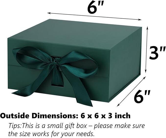 OEMVALATY Green Gift Box,6x6x3 Inches Gift Boxes with Lids for Presents with Magnetic Closure and Ribbon for Wedding,Storage,Birthday(5-Pack)