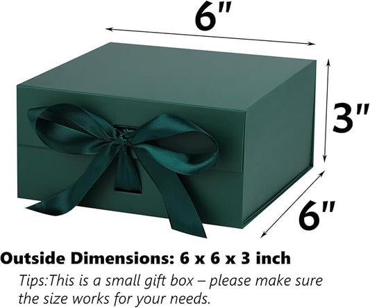 OEMVALATY Green Gift Box,6x6x3 Inches Gift Boxes with Lids for Presents with Magnetic Closure and Ribbon for Wedding,Storage,Birthday(5-Pack)