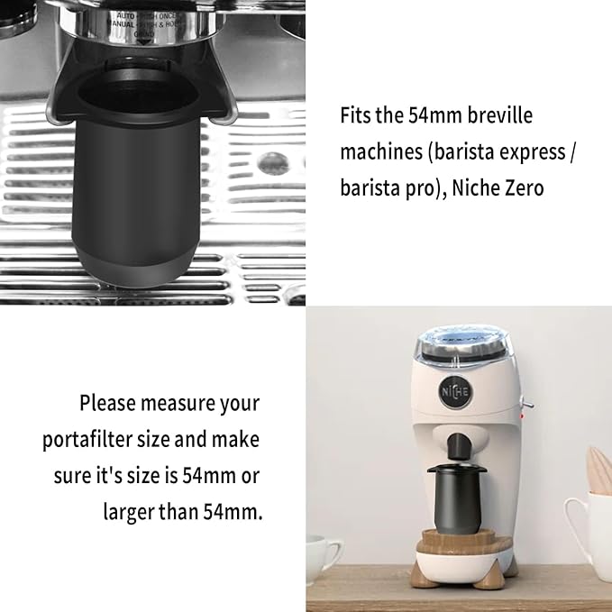 54mm Espresso Dosing Cup for Portafilter, Matte Black Grounds Cup with Grinder-Activating Ring, Easy Transfer & Less Mess, Compatible with 54mm Breville Portafilters