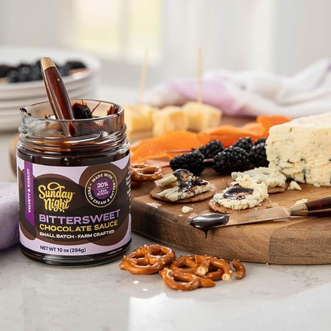 Sunday Night Bittersweet Chocolate Sauce - Luxury Chocolate Gift, Gluten-Free, Pure Clean Ingredients, No Preservatives - 10oz