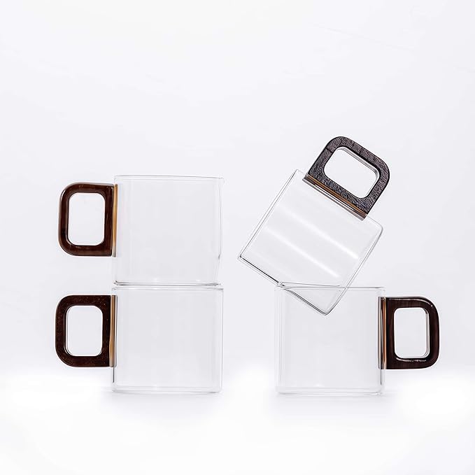 Zurucily Espresso Cups Set of 4, 4 oz Espresso Cups, Espresso Shot Glasses with Handle for Coffee or Tea (Clear)