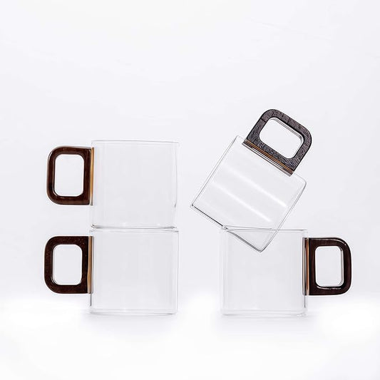 Zurucily Espresso Cups Set of 4, 4 oz Espresso Cups, Espresso Shot Glasses with Handle for Coffee or Tea (Clear)