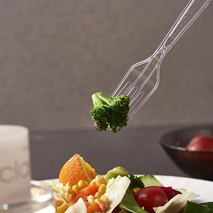FULING Plastic Forks [300 Pack] Heavyweight Disposable Forks Plastic Clear Forks Heavy Duty Forks [Every 100 Packs, a Total of 3 Packs]