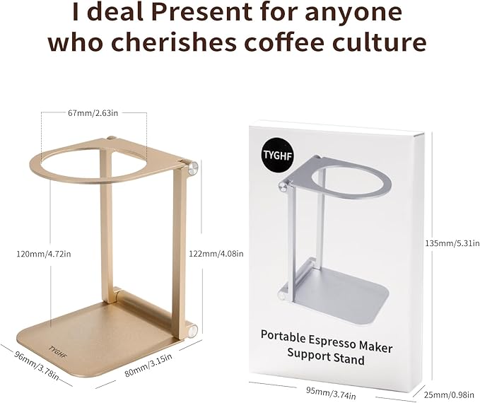 Pour Over Coffee Maker Stand,Foldable Portable Electric Espresso Machine Stand,Holder for Coffee Grinder,Universal Dripper,V60 Dripper,Travel Coffee Maker, Press Round&Golden