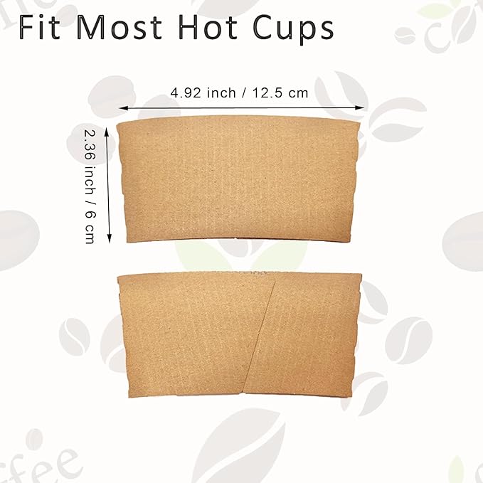 500 PCS Coffee Sleeves by MTJBYD-Fit 12oz,16oz,20oz,22oz, 24oz Hot Cups-Kraft Paper Cup Sleeves Perfect for Hot Drinks-Disposable and Recyclable-Plain Brown Color (PACK of 500)