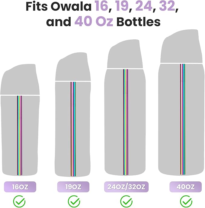 NiHome 8PCS Stainless Steel Straws for Owala Water Bottle, 4 Lengths Compatible with FreeSip 19oz 24oz 32oz 40oz, Tritan 25oz, Kids’ FreeSip 16oz, with Cleaning Brush & Travel Storage Bag (Iridescent)