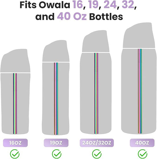 NiHome 8PCS Stainless Steel Straws for Owala Water Bottle, 4 Lengths Compatible with FreeSip 19oz 24oz 32oz 40oz, Tritan 25oz, Kids’ FreeSip 16oz, with Cleaning Brush & Travel Storage Bag (Iridescent)