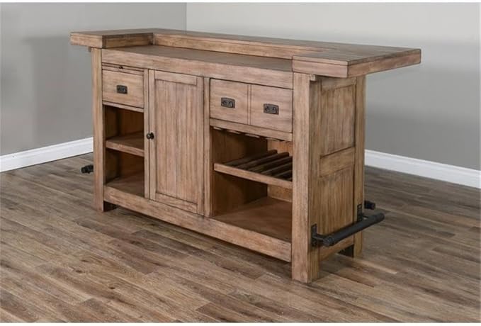 Home Bar and Swivel Bar Stools in Taupe Brown 3 Piece Set