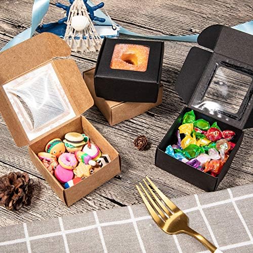 BENECREAT 30 Packs 2.5x2.5x1.2 Square Black Kraft Paper Boxes with Clear Windows for Wedding Party Favor Treats, Bakery, Jewelry, Christmas, Festival Gift Packaging