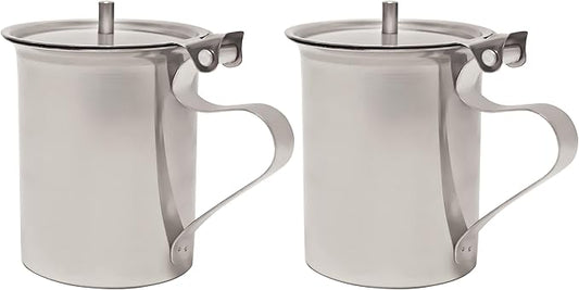 Stainless Steel Creamer Dispenser with Handle, 10 oz, Flat Lid Stackable, Mirror Finish (2, Non Stackable Server)