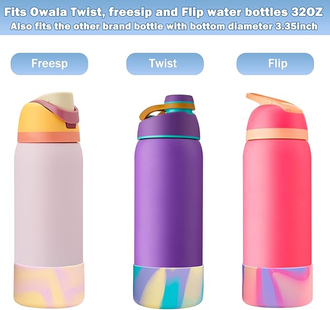 2Pcs Silicone Boot Sleeve for Owala Water Bottle FreeSip Twist and Flip Protective Silicone Bottom Base Bumper for Owala Flask Water Bottle BPA Free, Anti-Slip