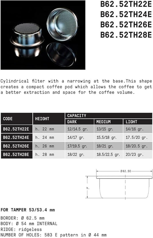 IMS Precision 20 g filter basket B62.52TH26E compatible with 54mm Breville Sage Espresso machines Express, Bambino, Bambino Plus, Barista Pro. Doesn't fit JET models
