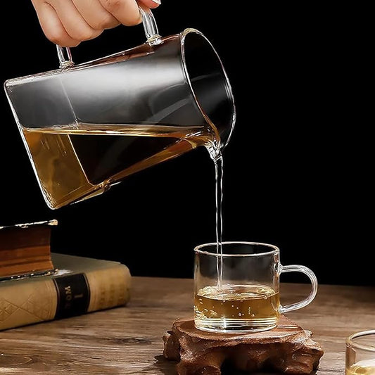 Glass Pitcher with Handle, Milk and Cream Pitcher Cup Jug, Heat Resistant Borosilicate Glass Creamer for Coffee Tea or Maple Syrup Serving, Stovetop & Microwave Safe (32oz/ 950ML)