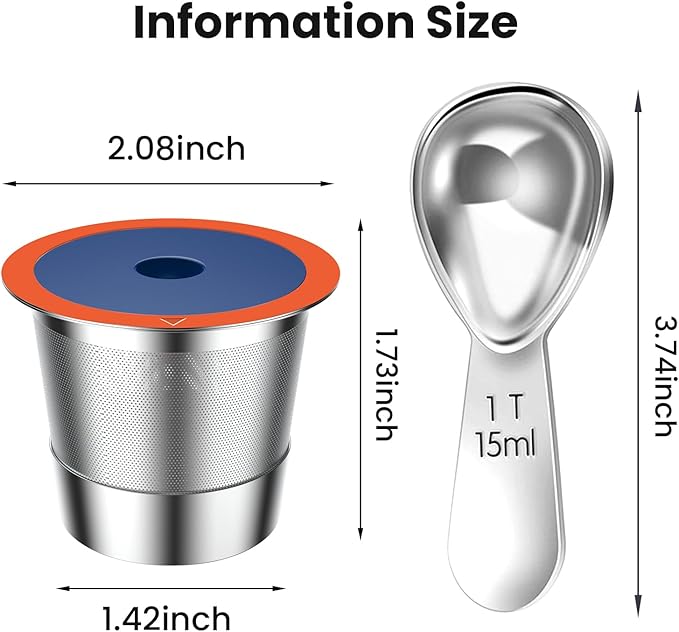 Stainless Steel Reusable K Cups for Keuring 2.0& 1.0, Reusable Coffee Pods for Keuring Coffee Maker,2 Pack K Cups with 1 Pack Scoop, Permanent Filters （2Pack)