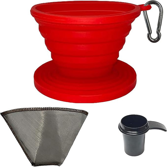 GOLDTONE Collapsible Silicone Portable Reusable Coffee Dripper w/Carry Clip & Scoop (Collapsible Pour Over, Frameless Filter & Scoop)