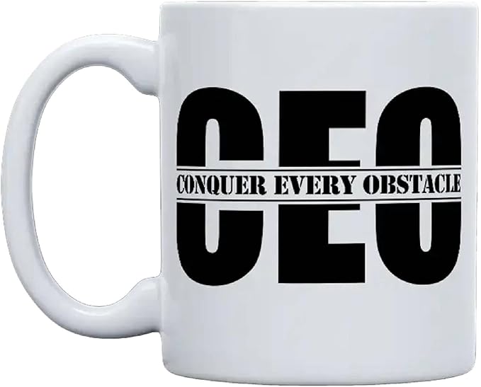 THE CEO Stylish Coffee Mug for Coffee Lovers - Premium Boss Mug with Gloss Finish - Premium Ceramic, Microwave Safe, 11oz Gift Mugs - Conquer Every Obstacle CEO (White)