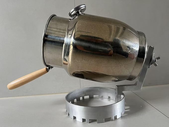 SA&MC Hand-Crank Coffee Roaster Machine Stainless Steel with Thermometer, Large Opening for Easy Observation of Roasting Level, Compatible with Home Gas Stoves and Grills, No Electricity Required.