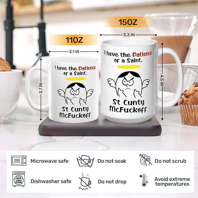Joymade Personalized Ceramic Coffee Mug, Funny Custom Mug for Bestie, Friends, Couple, Coworker, Snowman Lovers (I Have The Patience Of A Saint)