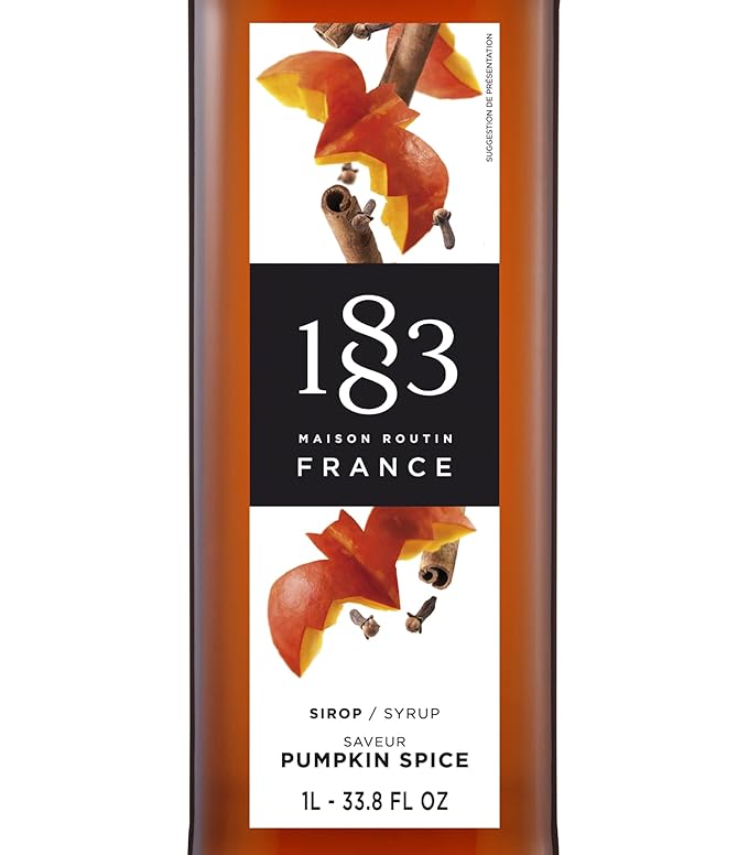 1883 Pumpkin Spice Syrup for Coffee and Drinks – Made in France – 1 Liter Plastic Bottle