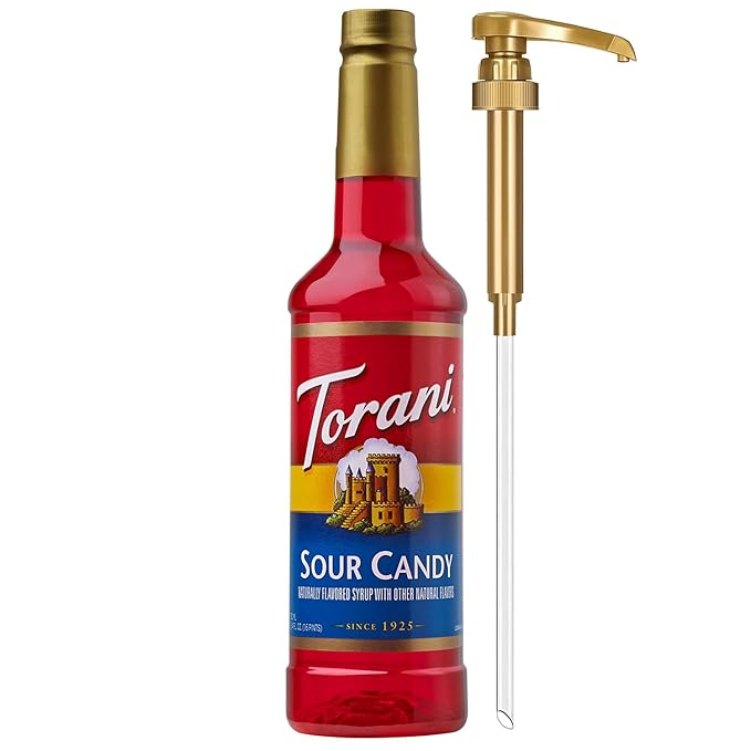 Torani Sour Candy Syrup for Drinks, Flavoring for Iced Tea, Lemonade, Sodas, and Cocktails, Pump Included, 25.4 Oz