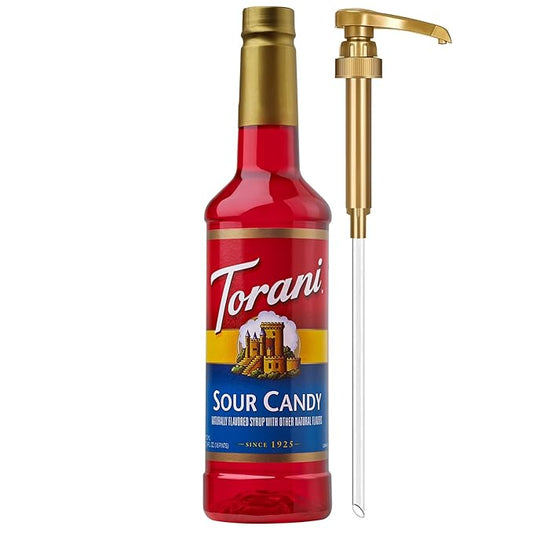 Torani Sour Candy Syrup for Drinks, Flavoring for Iced Tea, Lemonade, Sodas, and Cocktails, Pump Included, 25.4 Oz
