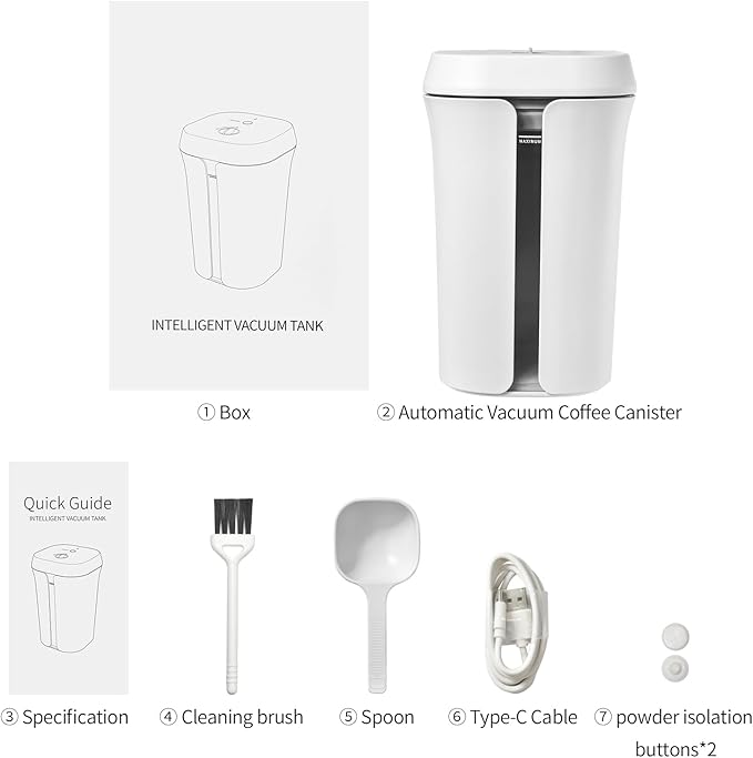 Vacuum Coffee Canister&Food Storage Container with One-click vacuum, Preserves Freshness for Weeks, 12oz Food-grade PC Coffee Vacuum Canister for Ground Coffee & Beans Or spices-white