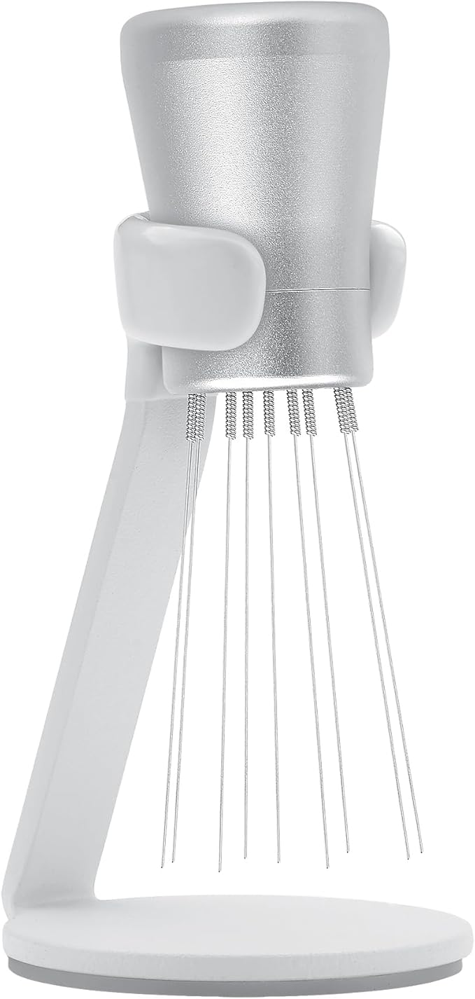 Normcore WDT Tool V2.1 with Stand, 9 Prong 0.23mm Espresso Distribution Tool, Weiss Distribution Technique, Magnetic Coffee Stirrer with 16 Extra Needles, Silver