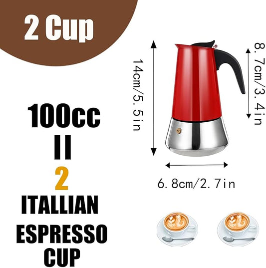DITOSH 2 Cup Stovetop Espresso Maker Stainless Steel Moka Pot Stove Top Percolator Italian Coffee Makers Capable Mocha Greca Machine Cafe Classic Induction Cookers for Home and Camping 100ml 3.3oz