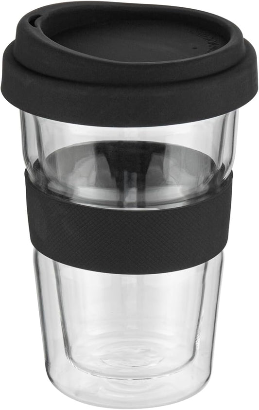 Restaurantware - Forma Professional 13.5 Ounce Insulated Travel Mugs, 10 Double Wall Coffee Mugs - Includes Lids And Sleeves, Reusable, Clear Borosilicate Glass Tumblers, Dishwashable, Microwavable