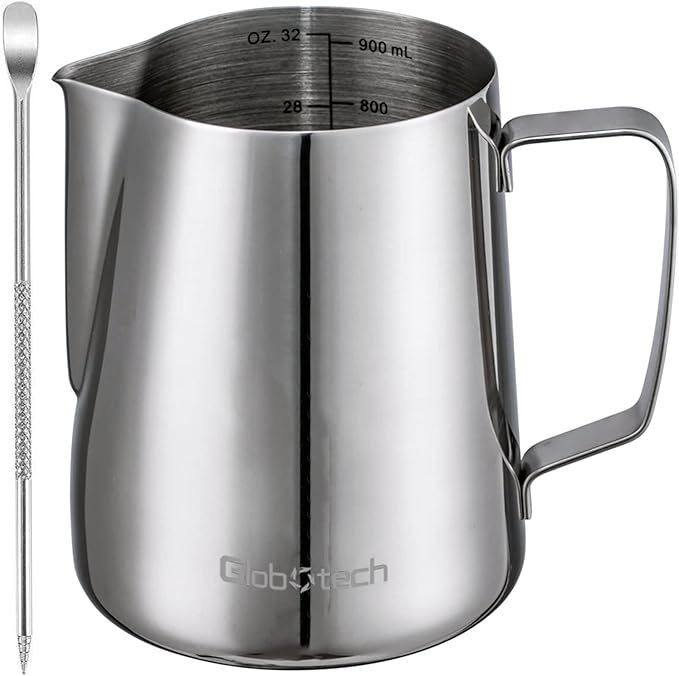 32 Oz Milk Frothing Pitcher - 900ml Milk Frother Cup, Milk Steamer Cup, Stainless Steel Espresso Steaming Pitchers, Latte Art Cups, Milk Pitcher for Espresso Machine