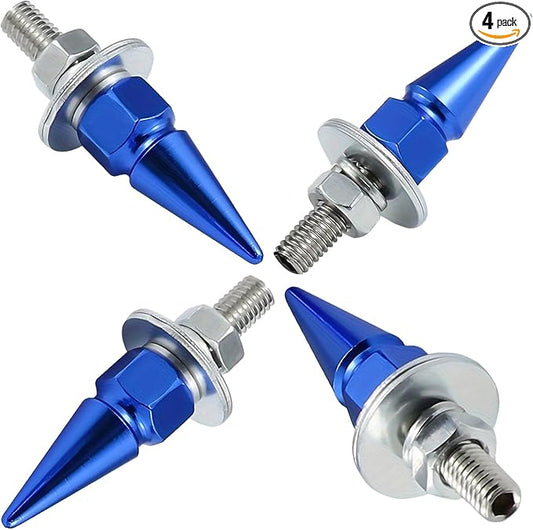 4 PCS License Plate Screws, Spike Anti Theft Motorcycle License Plate Screws Bolts Set, Aluminum Security Fasteners Kit for Car Truck Motorcycle Plate Frames, Car Decorative Accessories (Blue)