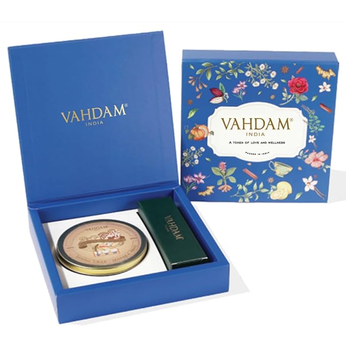 VAHDAM Masala Chai Gift Kit (1.75 ounce) | Signature Masala Chai Loose Leaf Tea in Tin Caddy with Premium Tea Spoon | Authentic Indian Chai Ritual | Elegant Gift Box