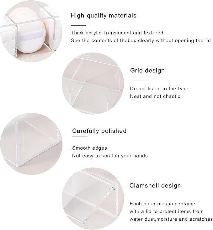 Yeeco Clear Acrylic Capsule Holder with Lid, 4 Section Rectangle Drawer crylic Organizer with Lid 10”×2.6”×2.6” 4 Compartments Desk Cube Containers for Jewelry，Candy，Coffee，Make Up Accessories