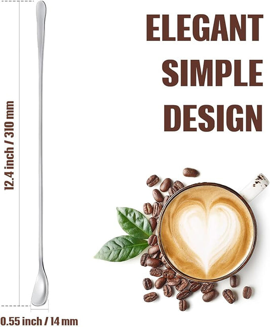 Patelai 8 Pieces Stainless Steel Coffee Stirring Spoons 12.4 Inch Long Handle Iced Tea Spoons Coffee Stirrers Cocktail Mixing Stirrers for Iced Tea Salt Sugar