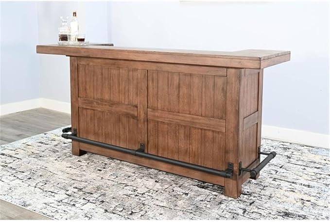 Pemberly Row Set of 3 Natural Brown Wood Bar Unit and 2 Backless Swivel Barstool