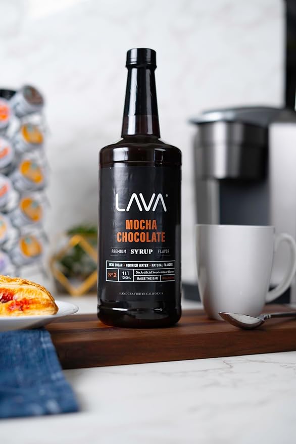 LAVA Premium Mocha Chocolate Syrup, Chocolate Coffee Sweetener, 33.8oz (1-Liter), Made with 100% Sugar, No Artificial Sweeteners, Flavors, or Colors. (1-Pack)
