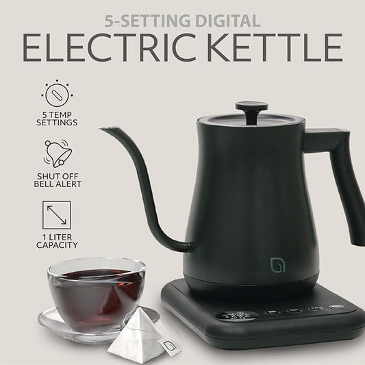 WILLOW ECO SERIES Gooseneck Electric Kettle with 5 Temperature Presets and Keep Warm Feature, 1L Pour Over Kettle for Coffee & Tea, 1200W Quick Heating with 100% Stainless Steel Interior Water Heater