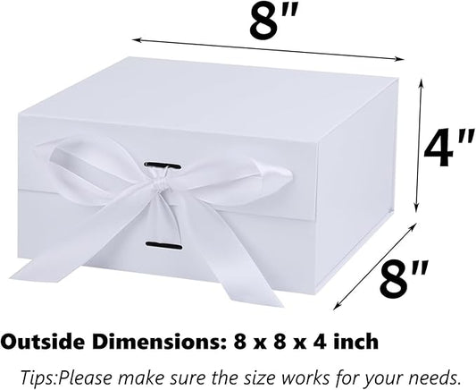 OEMVALATY White Gift Box,8x8x4 Inches Gift Boxes with Lids for Presents with Magnetic Closure and Ribbon for Wedding,Storage,Birthday
