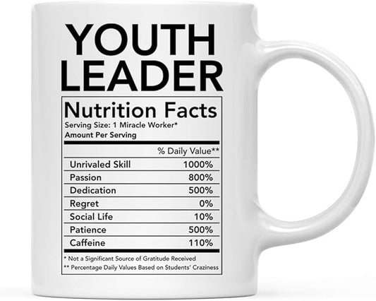 Andaz Press Funny 11oz. Ceramic Coffee Tea Mug - Thank You Gift, Nutritional Facts, Perfect for Youth Leaders - Christmas & Birthday Ideas