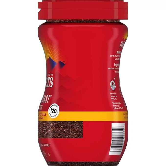 Folgers 20083 Classic Roast Instant Coffee Crystals, 3 Ounces, 100% Pure Coffee, Medium Roast, Easy-open Flip Top Lid, Portable Plastic Jar, Pack of 12