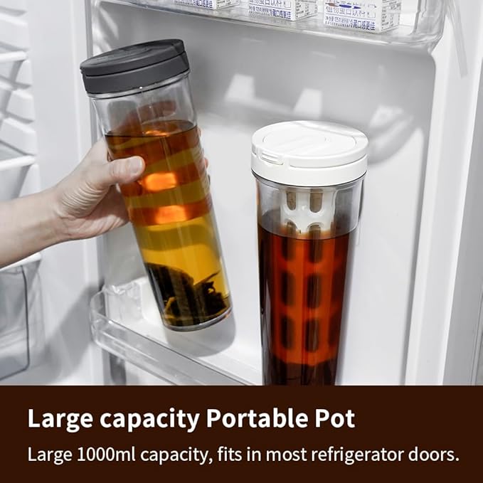watchget Portable Cold Brew Coffee Maker 34oz/1L Iced Coffee Maker and Tea Brewer Leak-Proof Removable Fine Mesh Filter Perfect for Outdoor Camping Trip (White)